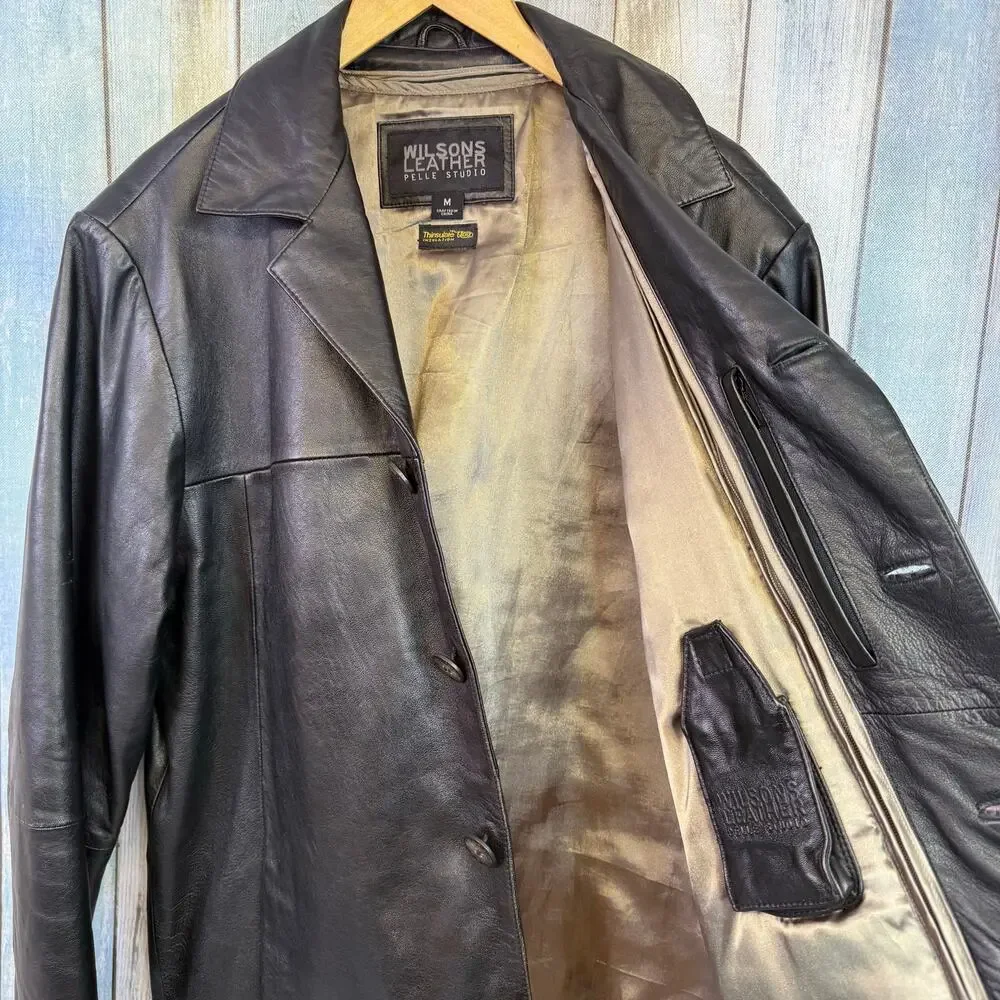 Wilsons Leather Pelle Studio Medium Button Down Jacket Coat Thinsulate Conceal